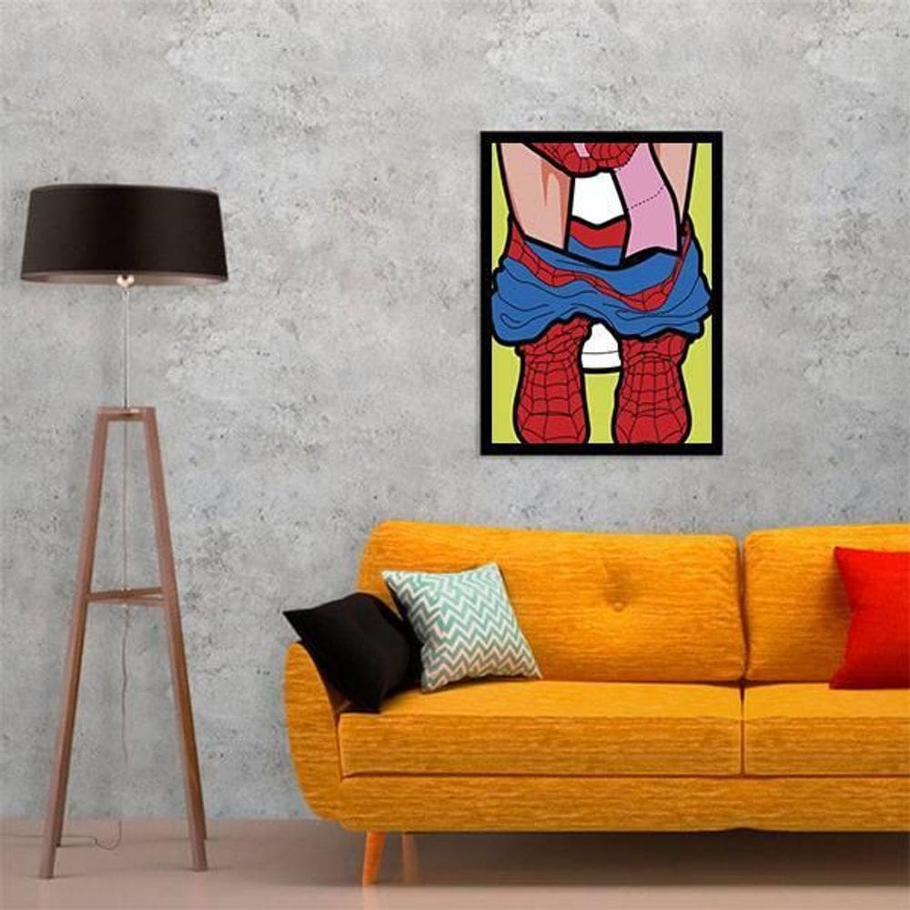 Quadro Homem Aranha No Banheiro 24X18Cm - Com Vidro