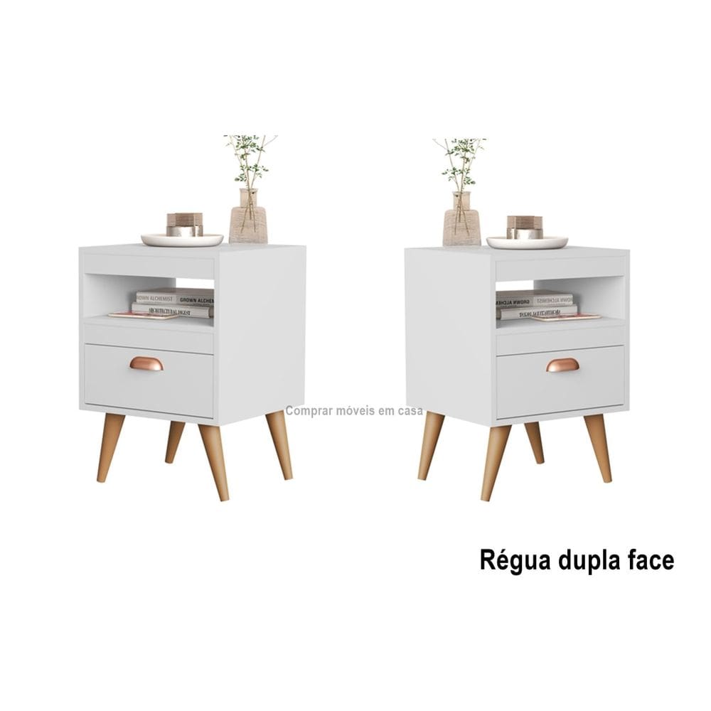 Kit 2 Mesas Cabeceira Silmara Plus Gaveta Pés Palito Branco