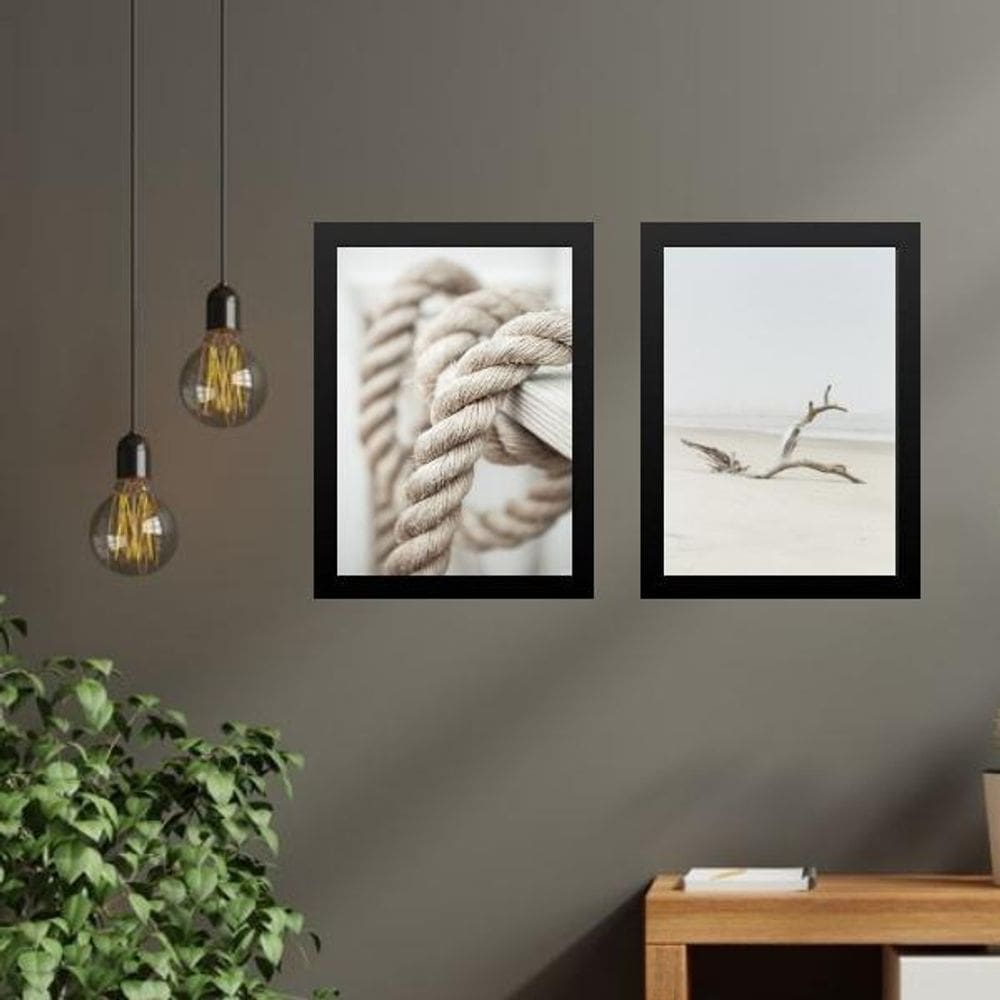 Kit 2 Quadros Coleção Praia - Corda E Tronco 33X24Cm - Vidro