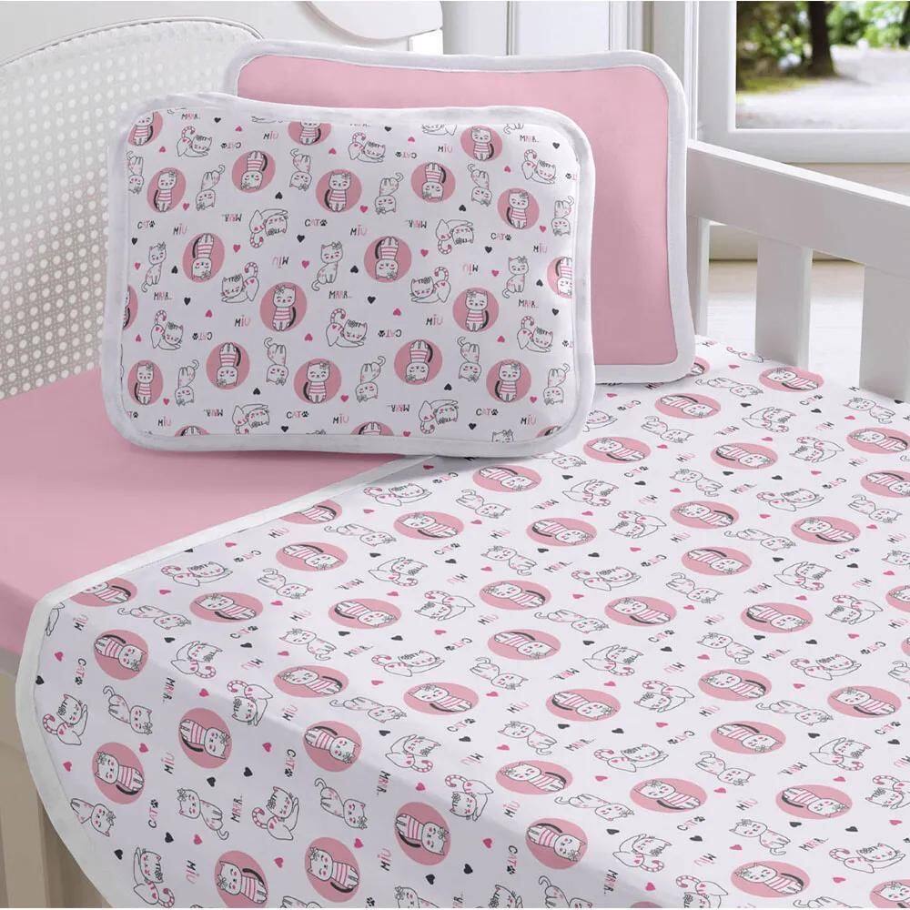 Jogo Lençol Berço Americano Malha 2 Peças Baby Cat