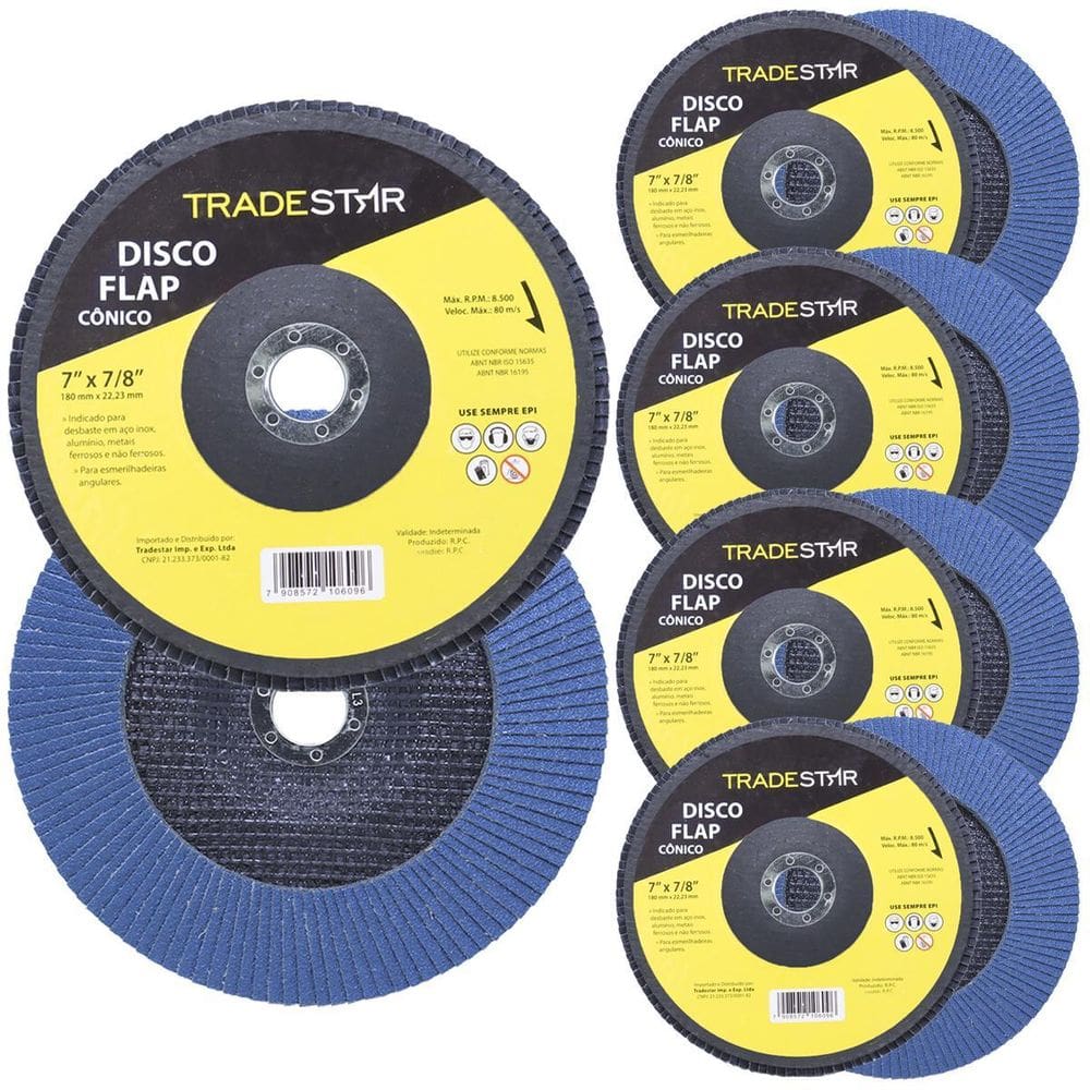 Kit Disco De Lixa Flap 7 Pol Grão 80 Para Lixadeira 10 Un