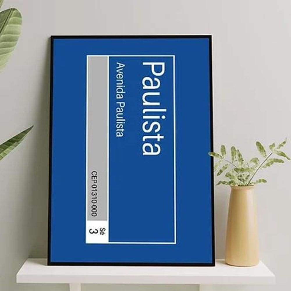 Quadro Placa De Rua Avenida Paulista 45X34Cm Com Vidro Preta