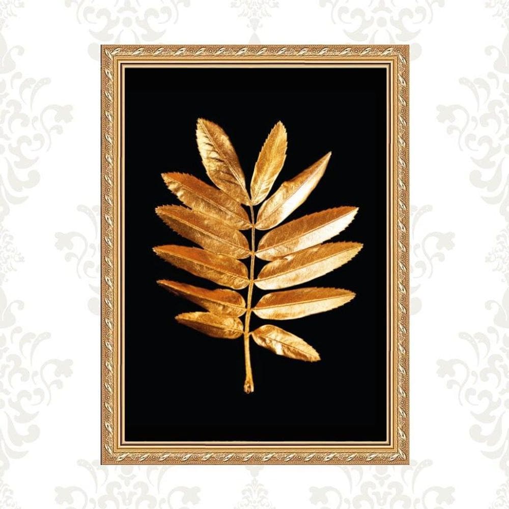 Quadro Moldura Dourada - Folha 45X34Cm