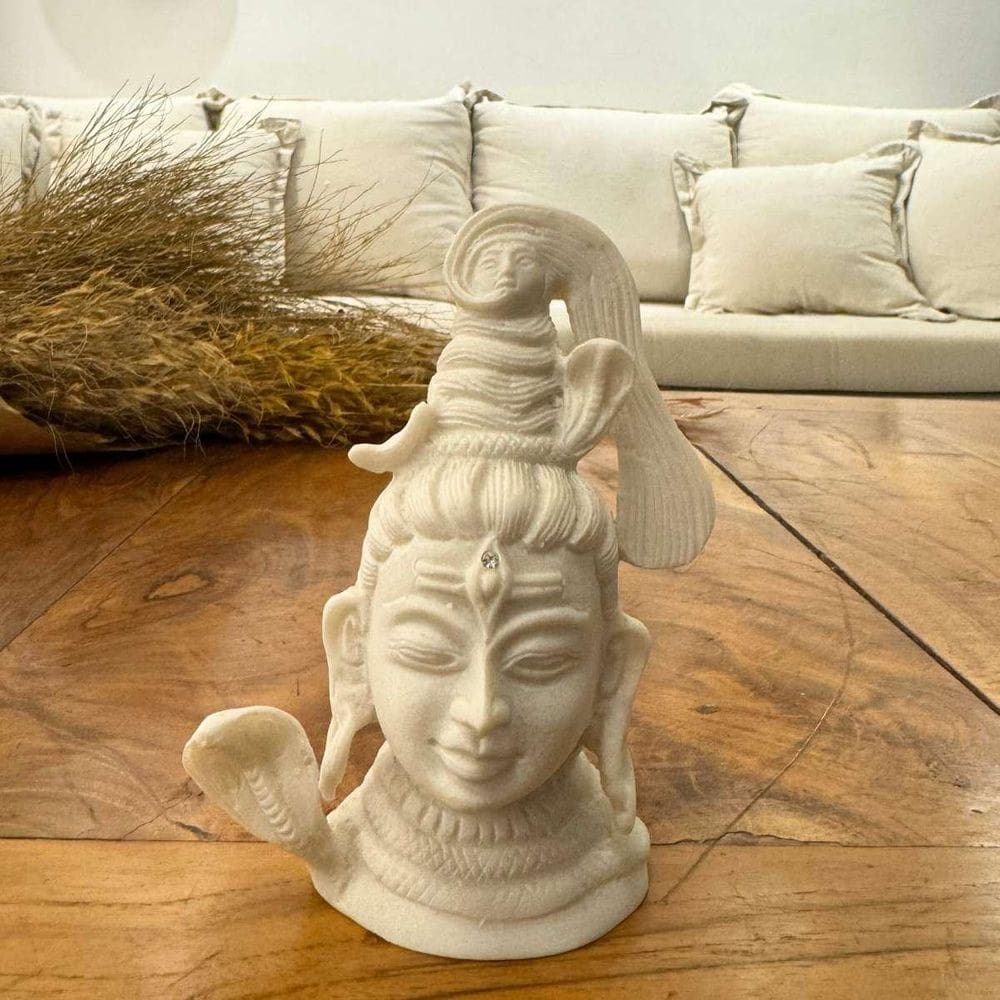 Escultura Cabeça De Shiva De Pó De Mármore 13Cm