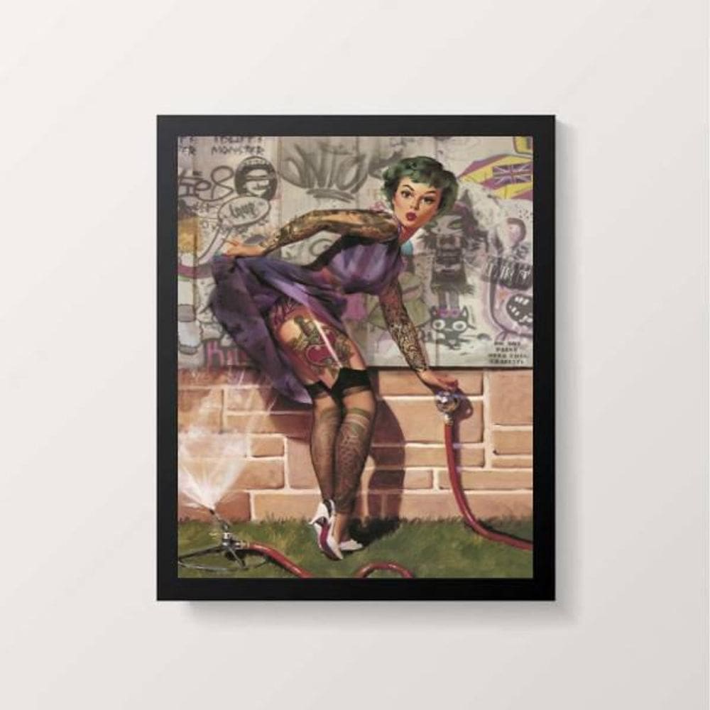 Quadro Decorativo Pin Up Tatuada 24X18Cm Preto