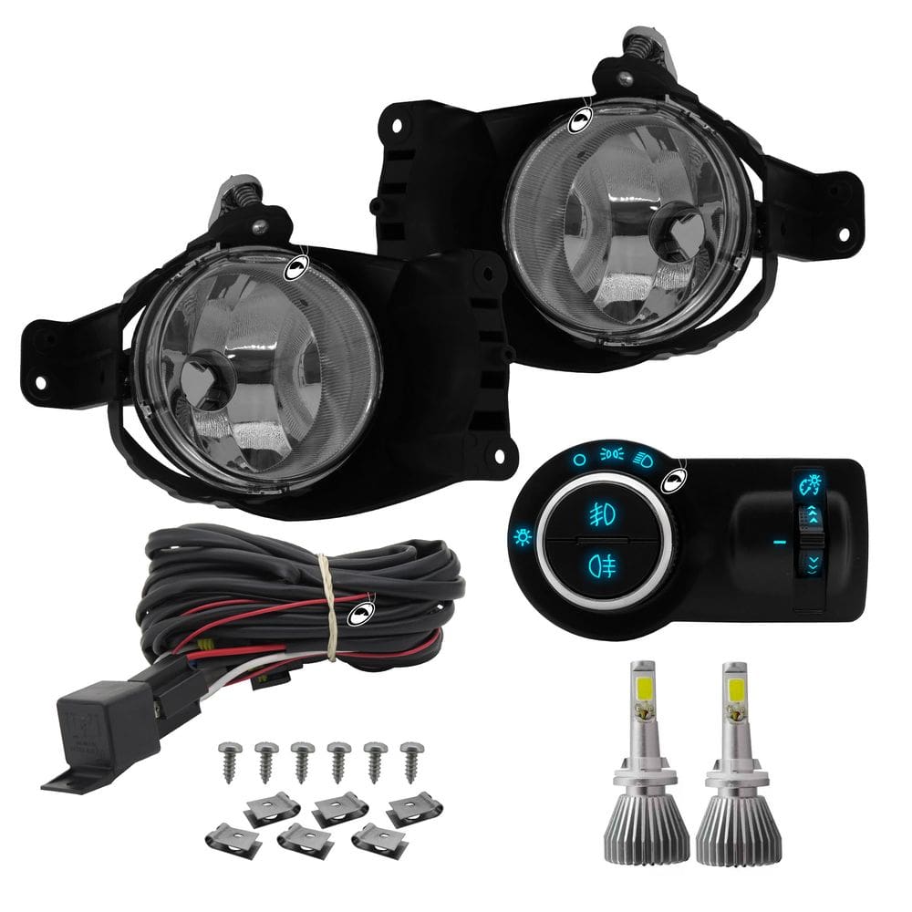 Kit Farol Milha Onix 2012 até 2014 Prisma Cobalt Spin 2013 até 2015 Botão Painel Bipartido Azul + Kit Led
