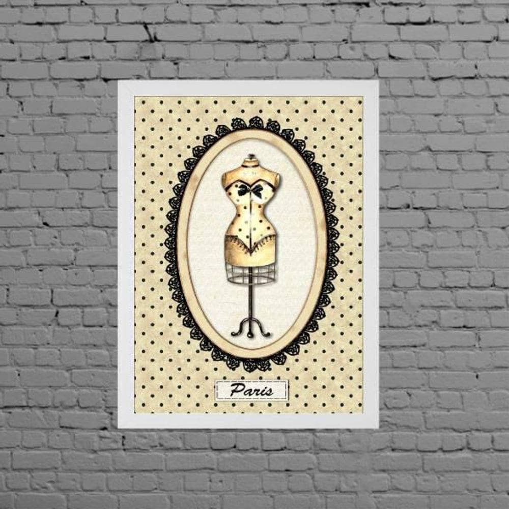 Quadro Manequim De Costura Paris 33X24Cm Moldura Branca