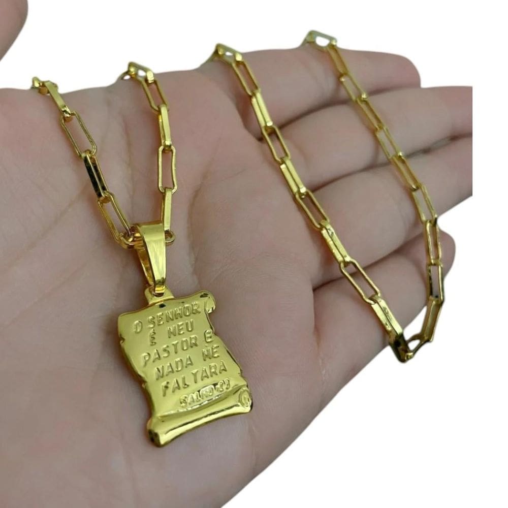 Cordão Tijolinho 4Mm - Pingente `O Senhor ` Banhado A Ouro