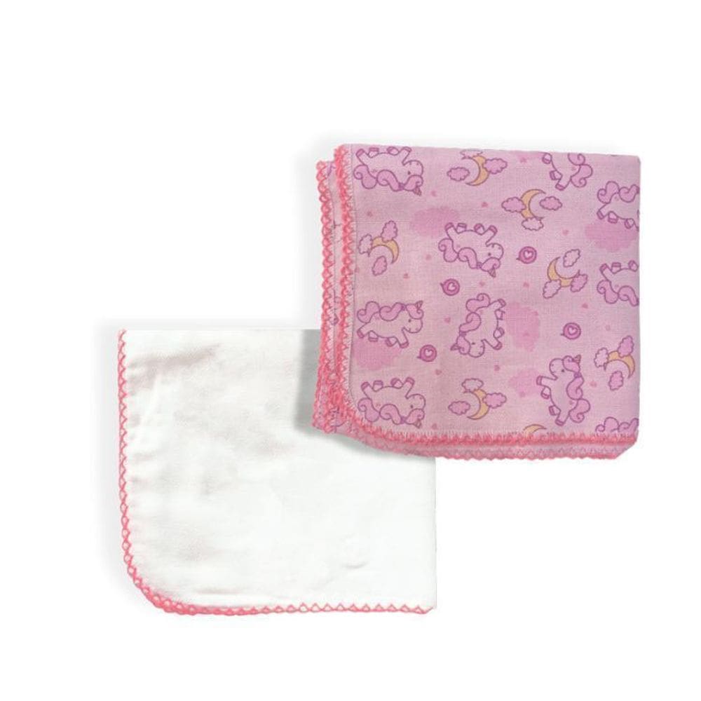 Kit 2Pçs Rosa Cueiro Liso + Cueiro Estampado Bebê Enxoval