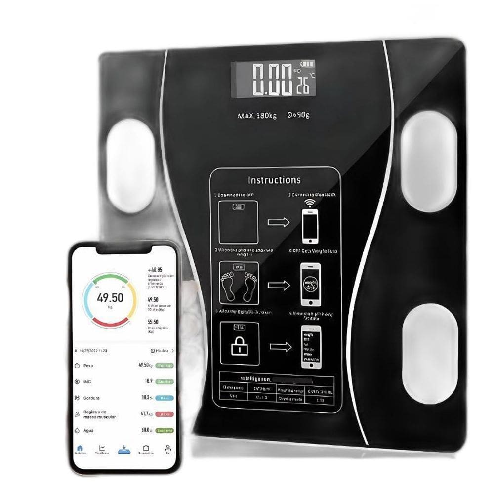 Balança Inteligente Com Bioimpedância, App E Bluetooth 180Kg
