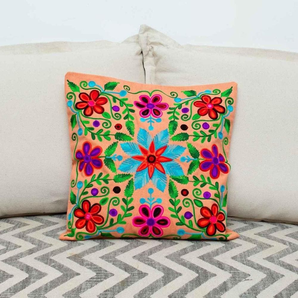 Capa De Almofada Indiana Bordada 100% Algodão 45X45Cm