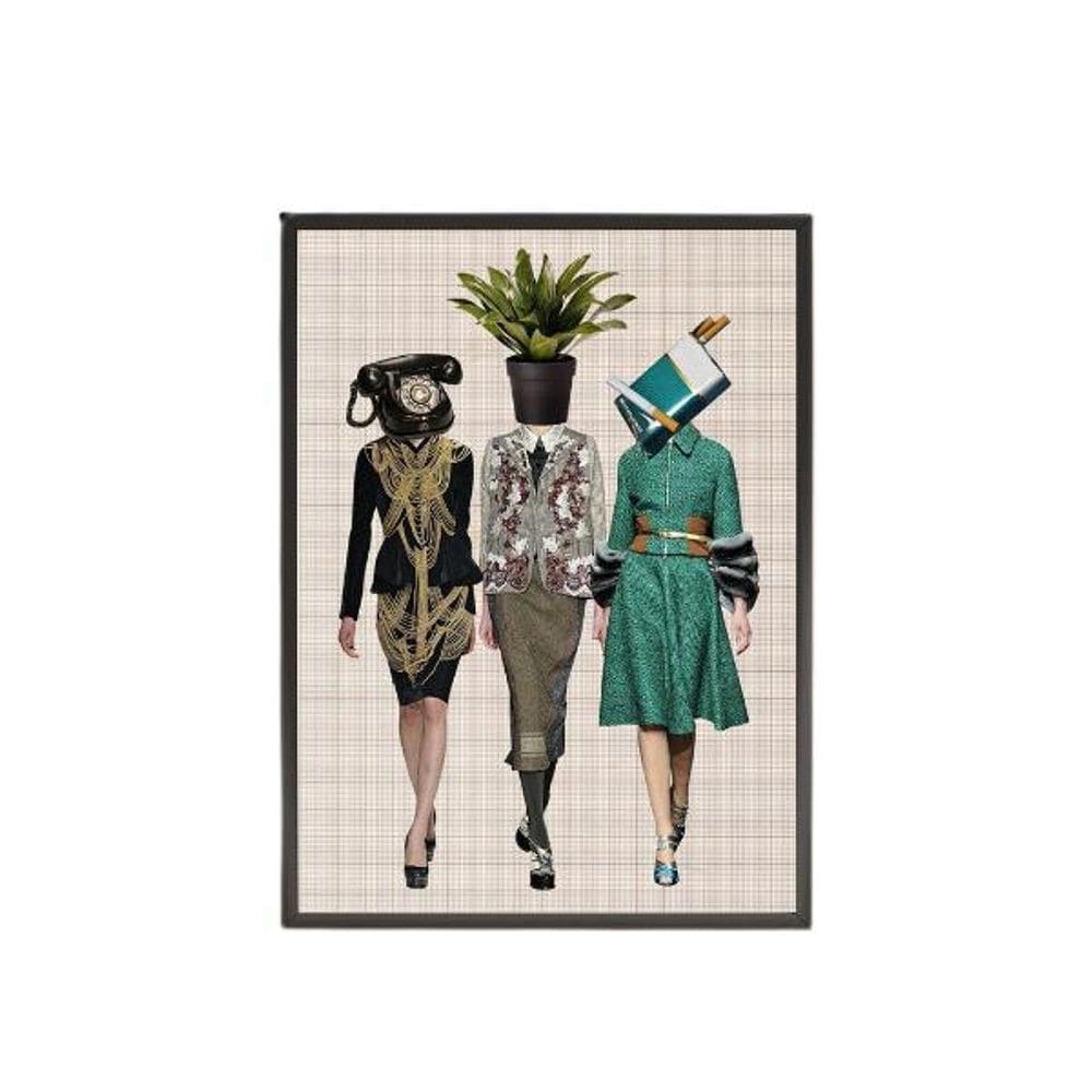 Quadro Decorativo Estilo Colagem Mulheres Retrô 34X23Cm