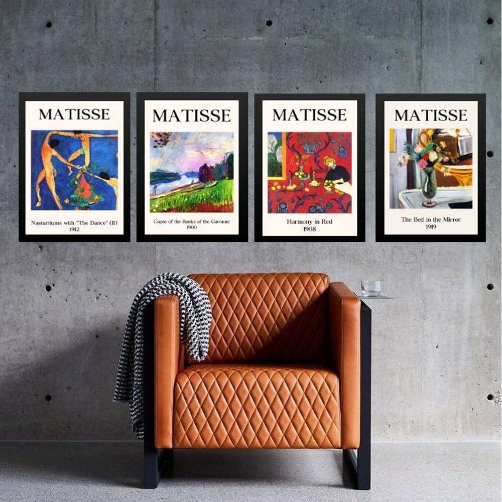 Kit 4 Quadros Vintage Posters Matisse Colorido 45X34Cm Vidro