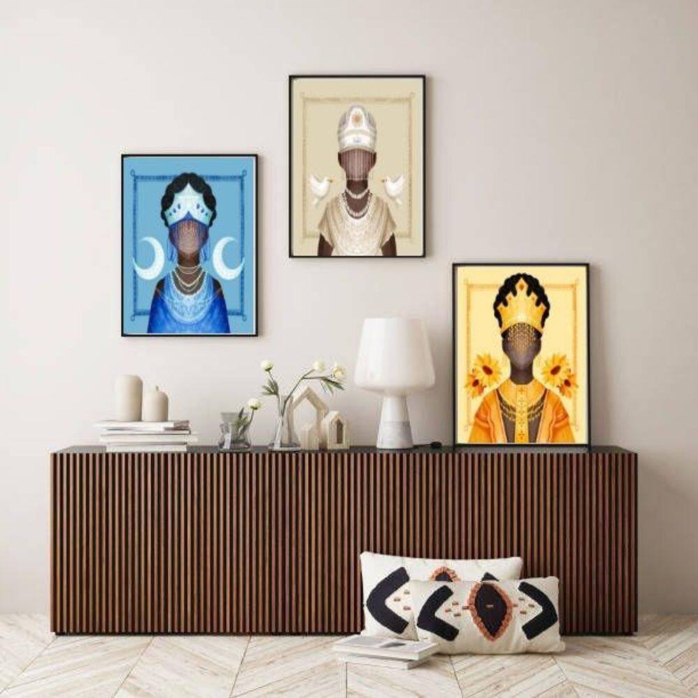 Kit Composição 3 Quadros Orixás- Iemanjá Iansã Oxalá 45X34Cm