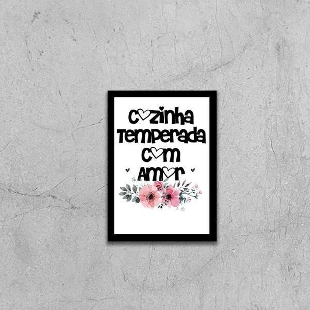 Quadro Cozinha Temperada Com Amor 33X24Cm - Moldura Preta