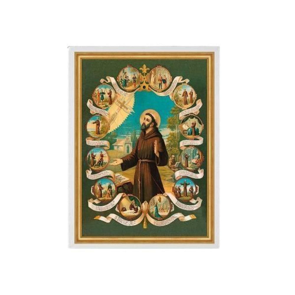 Quadro Vintage São Francisco De Assis Moldura Branca 24X18Cm