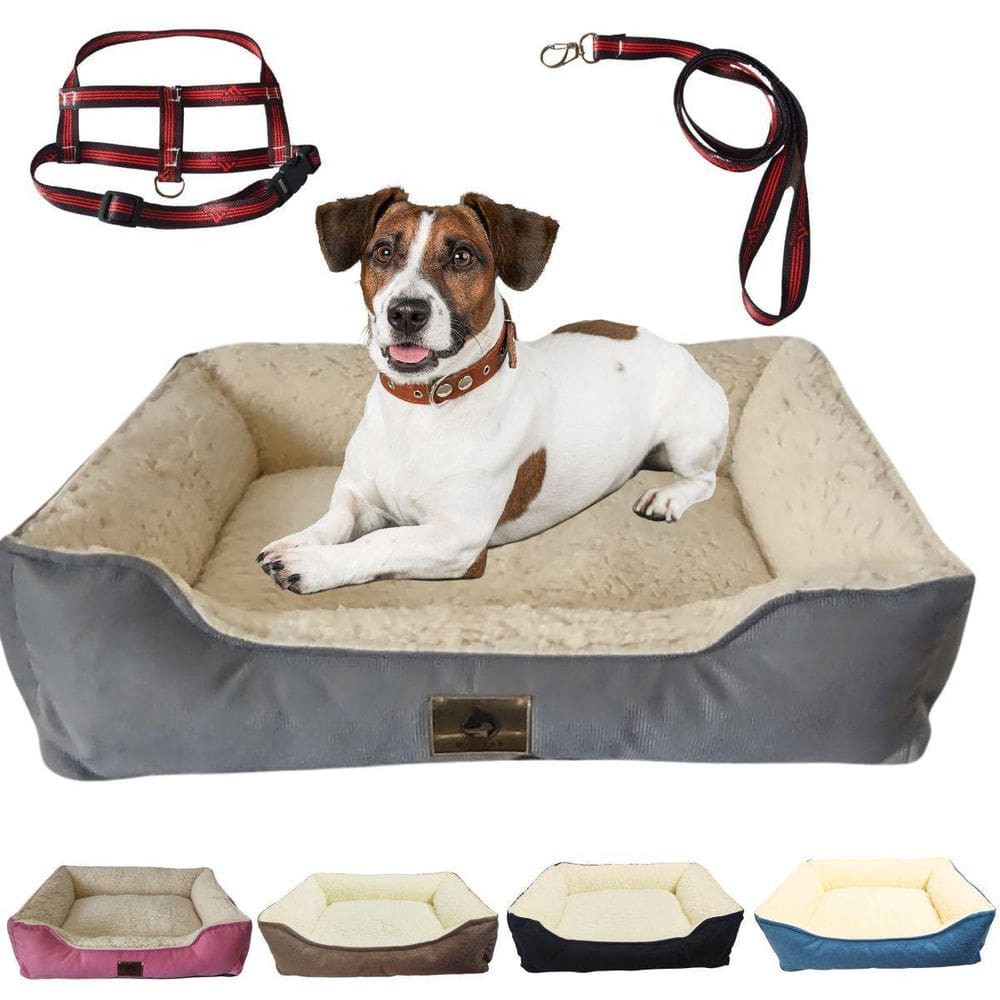 Kit Cama Peluciada Confort 50X40 Cm E Coleira Peitoral Pet