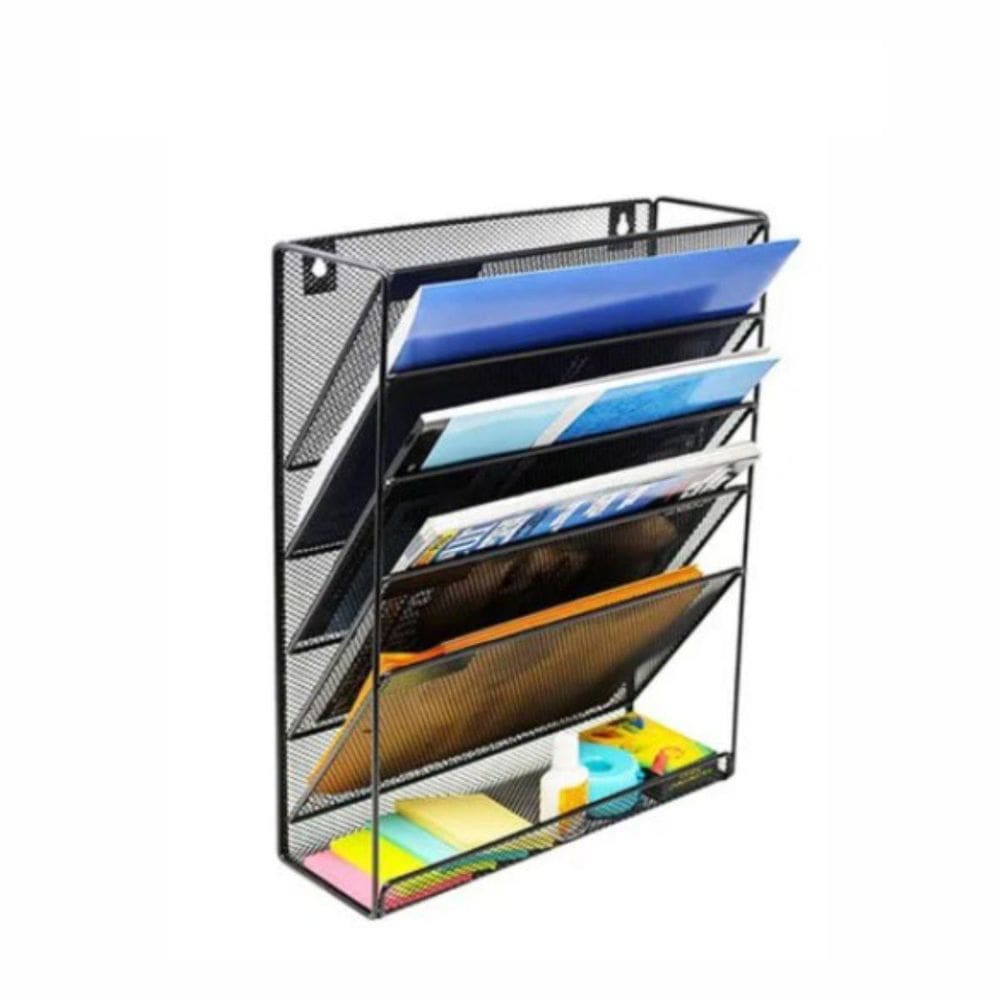 Rack Suporte Display Arquivo Papel Revista Metal Preto 6 Div
