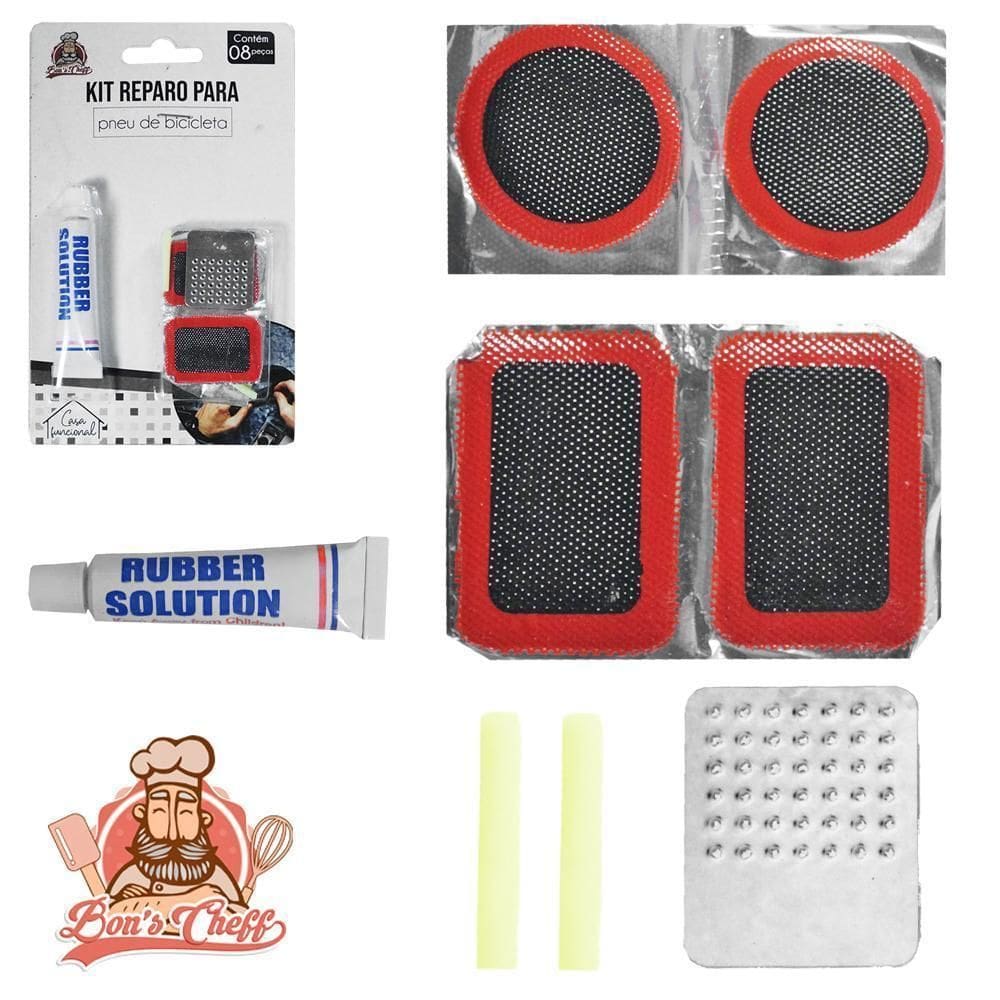 Kit Reparo Pneu Bicicleta Cola + Lixa Acessorios 8 Pecas