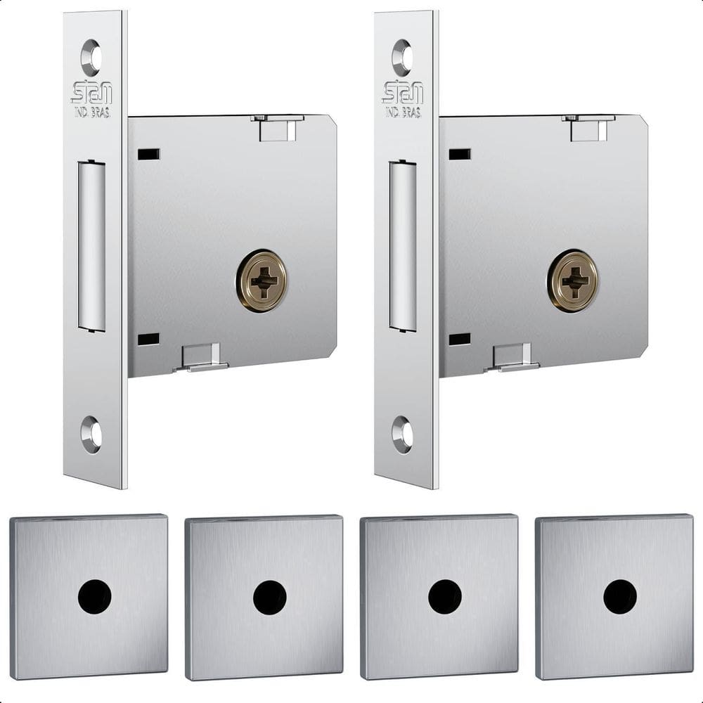 Fechadura 1004 Tetra Par Inox Escovado Quadrada Stam
