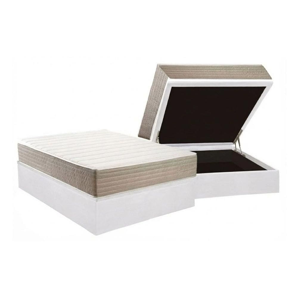 Cama Box Baú NOVO + Colchão D33 Kappesberg Anatômico Carmine + Base CRC Corano White