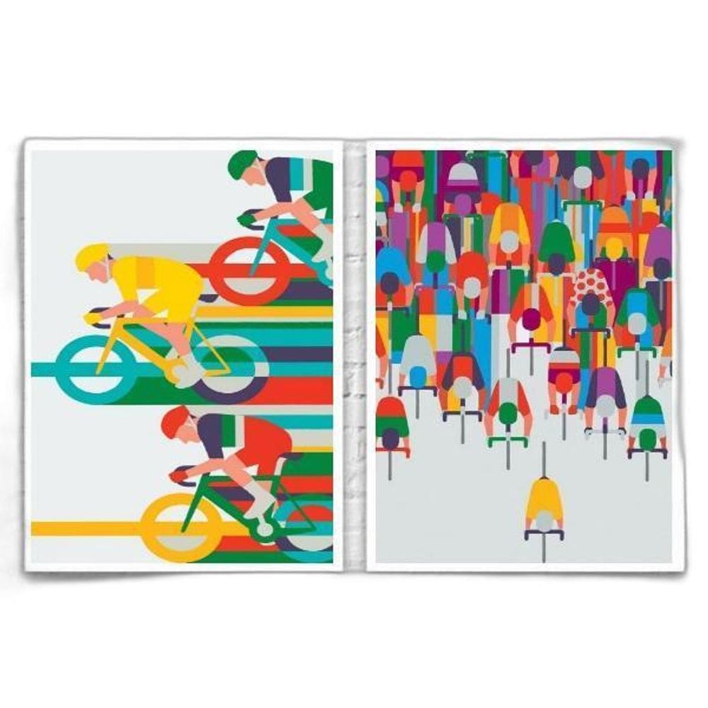 Kit 2 Quadros Ciclistas Ciclismo 33X24Cm Branca