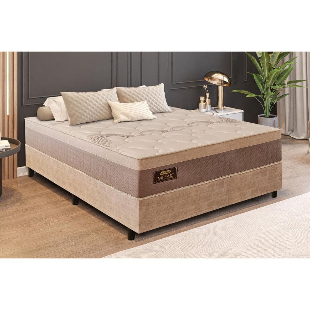 Cama Box Casal com Colchão Molas (138x188x72) Império Gazin CR35391 Areia/Bege