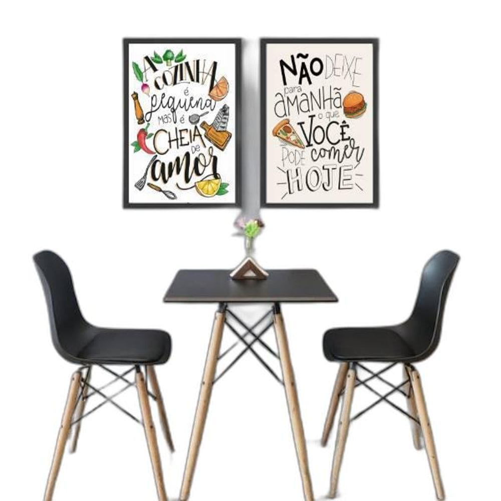 Kit 2 Quadros Frases Cozinha Humor 34X23Cm - Moldura Branca