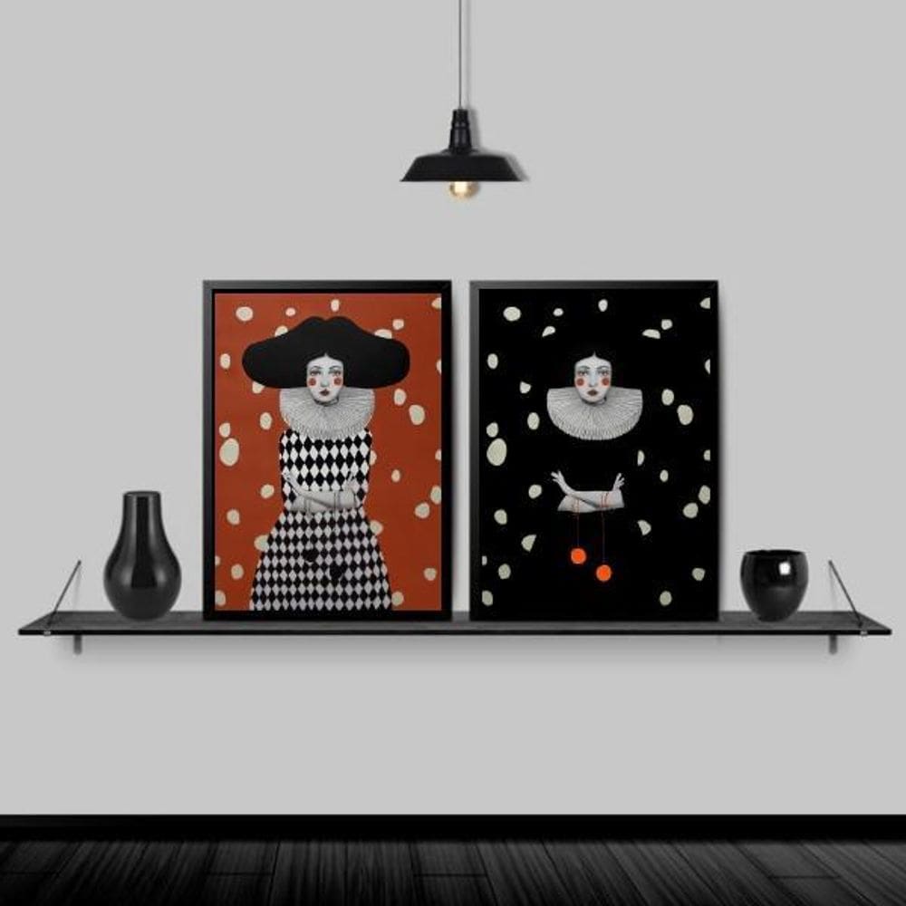 Kit 2 Quadros Decorativos Colombina 45X34Cm Madeira Preta