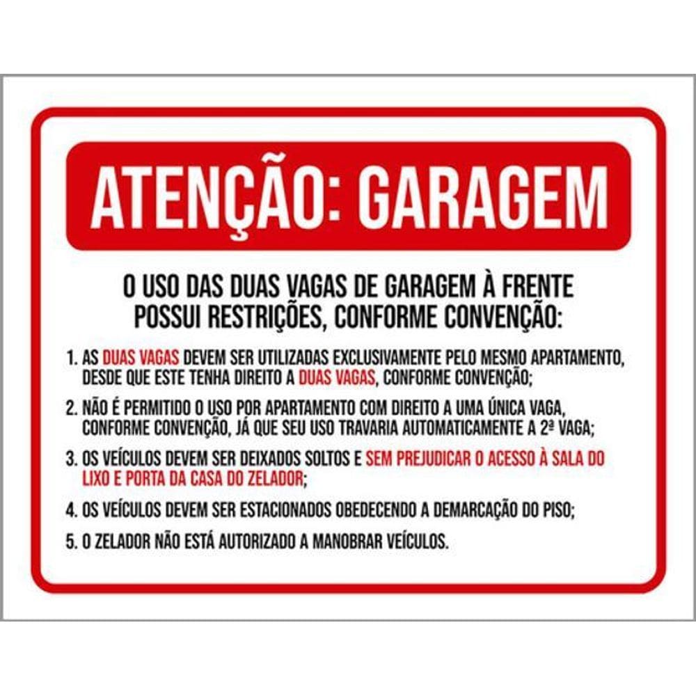 Kit 3 Placas Atenção Garagem Uso Vagas
