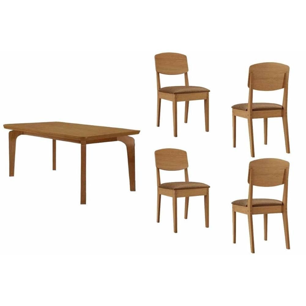 Conjunto: Mesa de Cozinha Londrina Curvo 120cm + 4 Cadeiras Havana Naturale - Suede Capuccino - Rufato