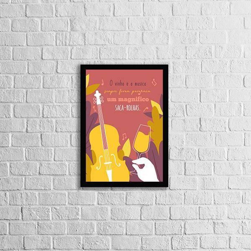 Quadro O Vinho E A Música 45X34Cm - Com Vidro Moldura Preta