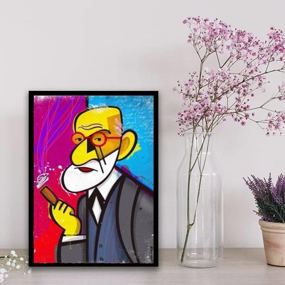 Quadro Decorativo Caricatura Freud 45X34Cm - Com Vidro Preta