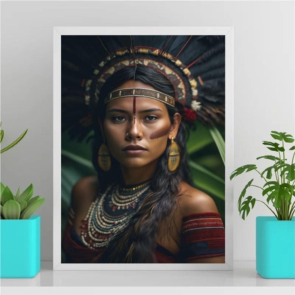 Quadro Decorativo Cabocla Jurema 24x18cm - Madeira Branca