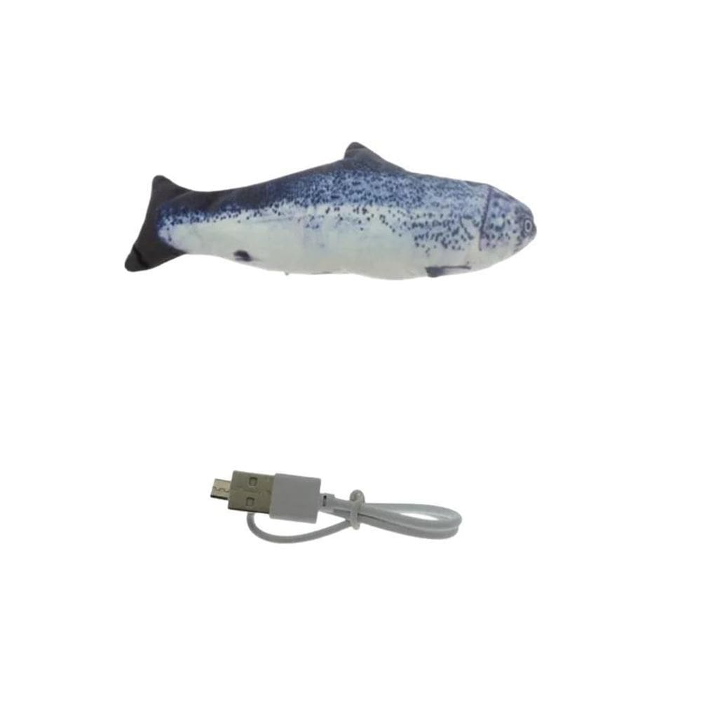 Peixe Realista Pelúcia Azul Mexe Catnip Cães Gatos Usb Pets