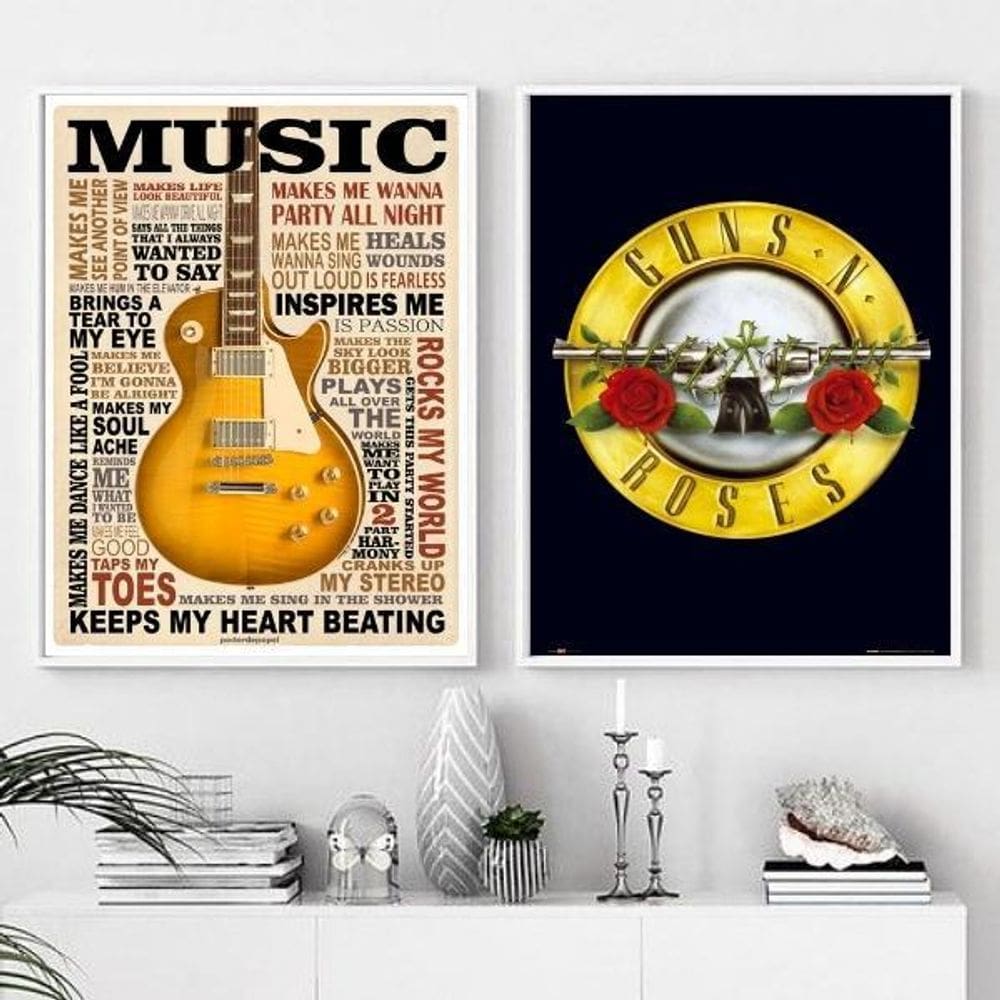 Kit 2 Quadros Music Life - Guns `N` Roses 24X18Cm - Vidro