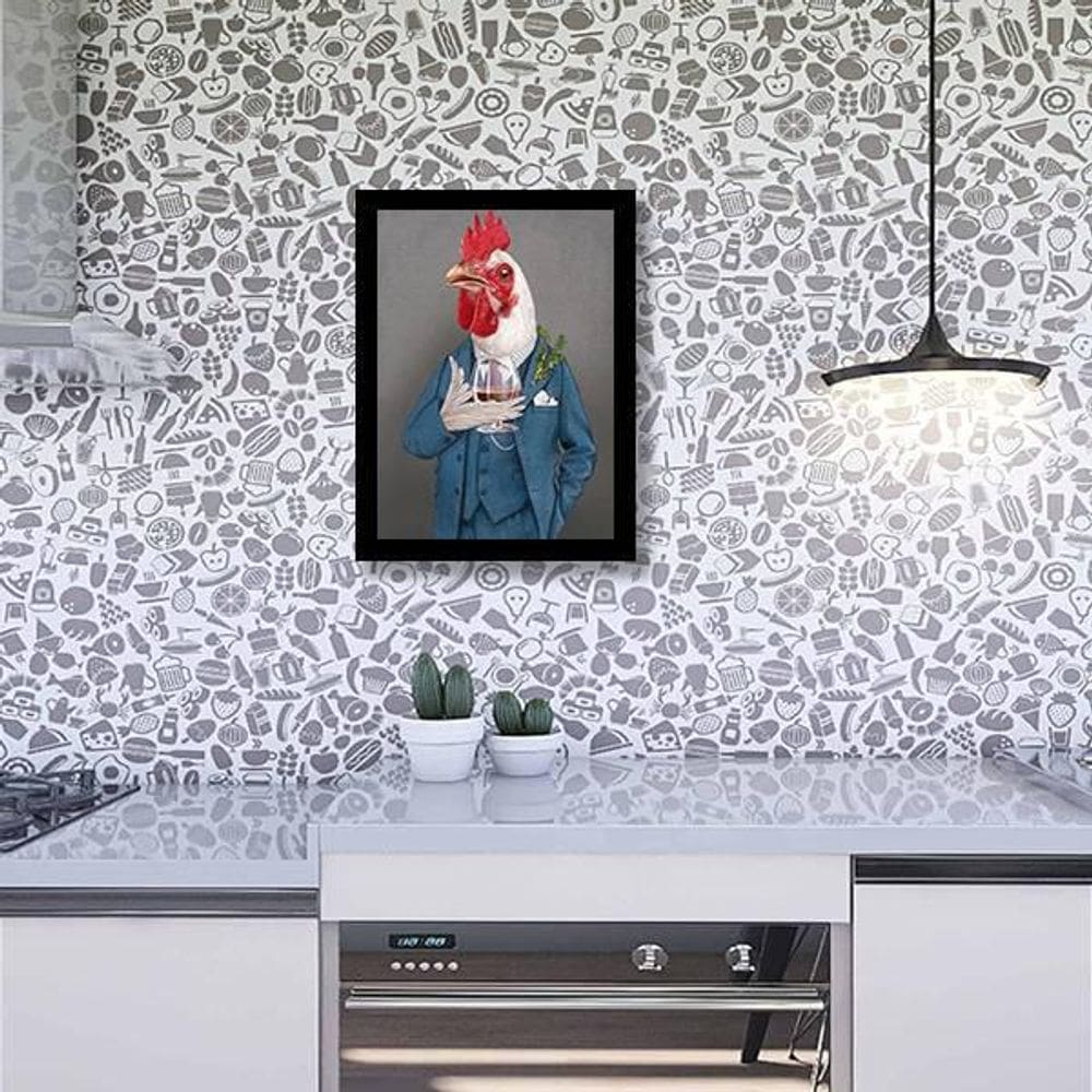 Quadro Decorativo Galo Nobre 45X34Cm Moldura Preta