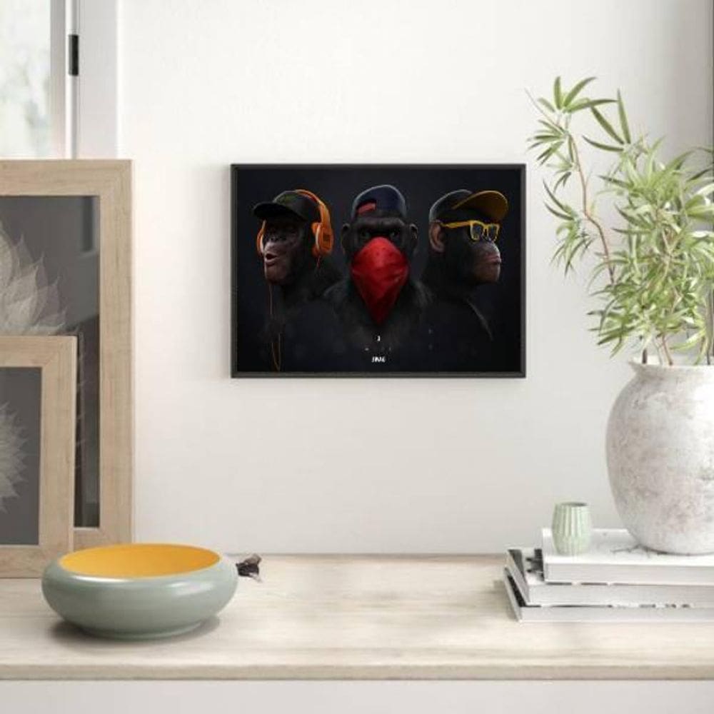 Quadro Three Wise Modern Monkeys 24X18Cm - Com Vidro