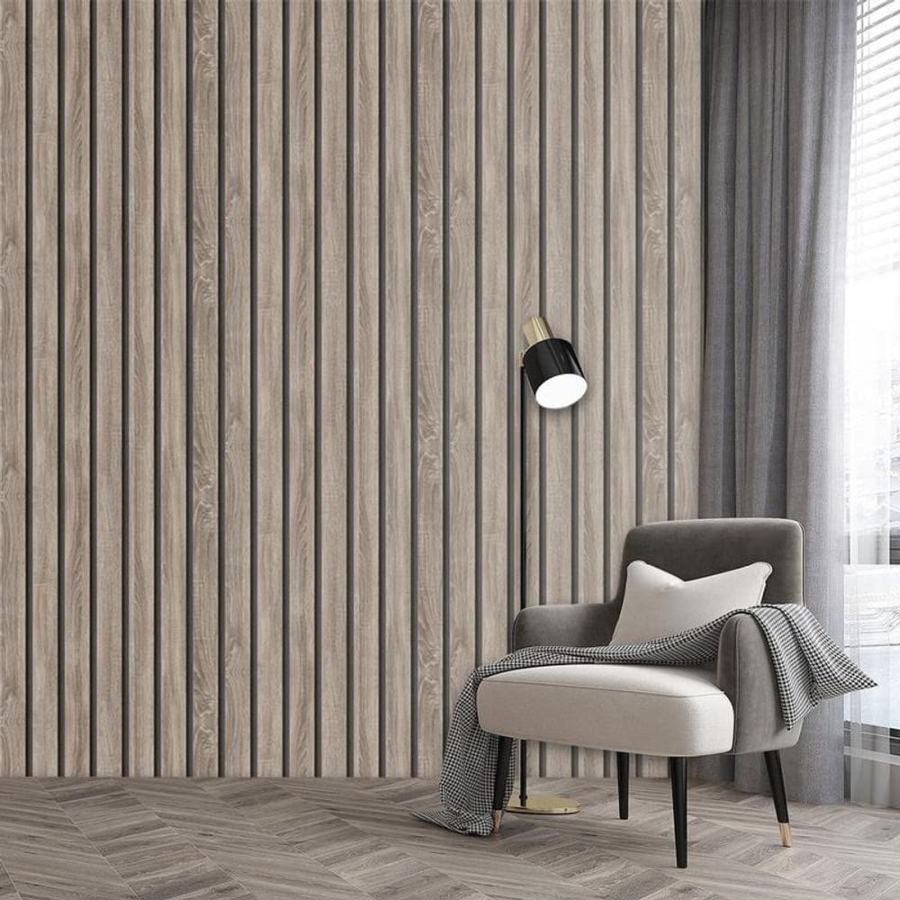 Papel De Parede Ripas De Pinus Cinza Ripado Adesivo Lavavel