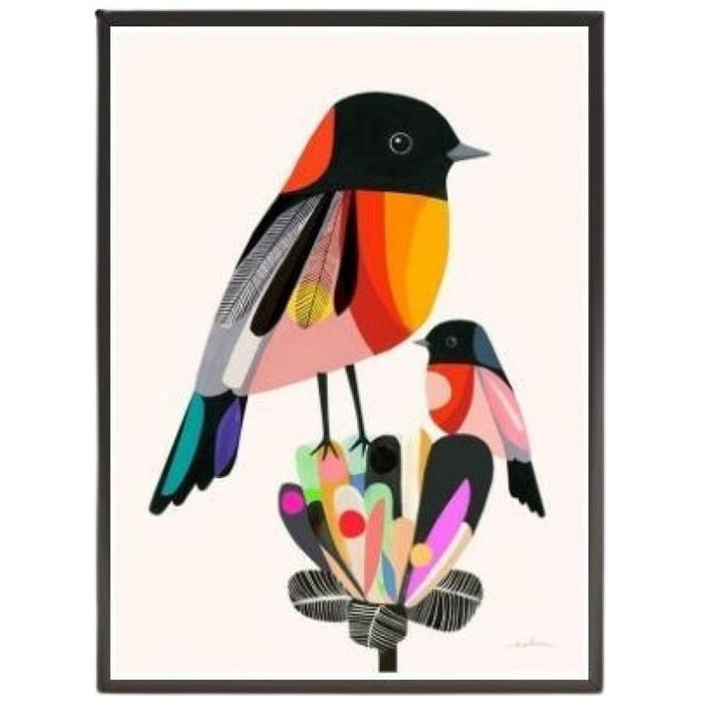 Quadro Decorativo Passarinho Colorido Com Filhote 24X18Cm