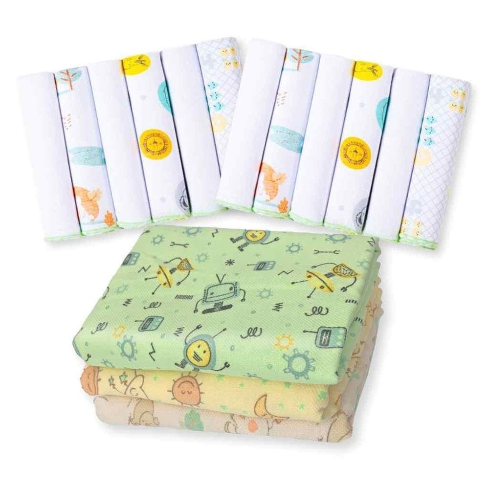 Kit 15 Pçs Enxoval Bebe 12 Paninho De Boca+ 3 Cueiros Neutro