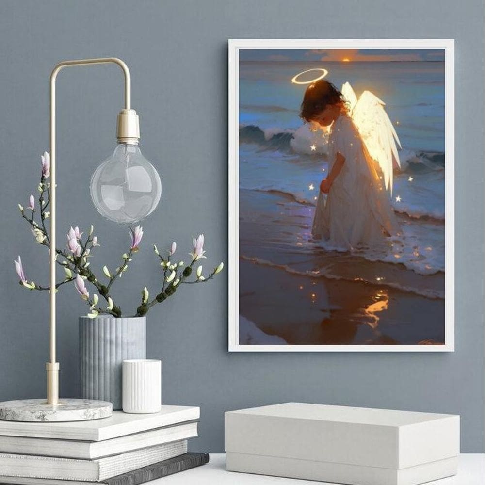 Quadro Anjinho Criança Saindo Do Mar 45X34Cm - Com Vidro