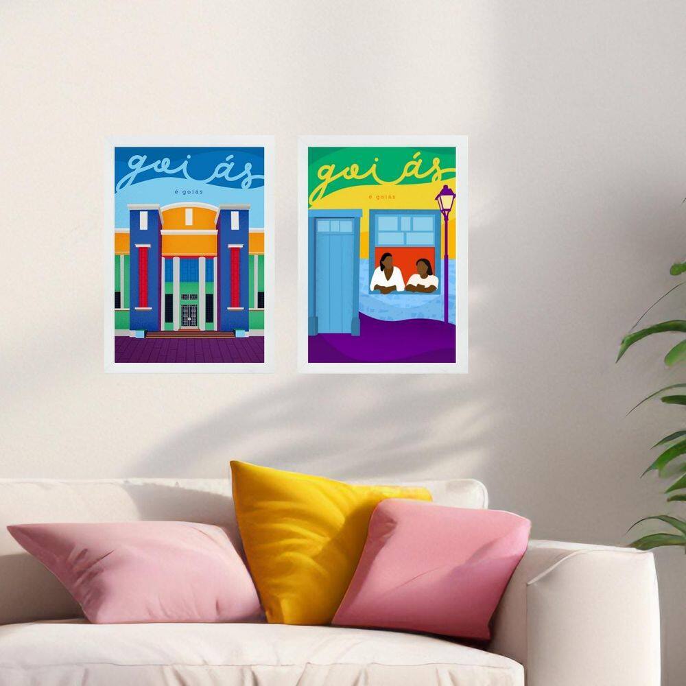 Kit 2 Quadros Decorativos Estado Goiás Brasil 33X24Cm Vidro