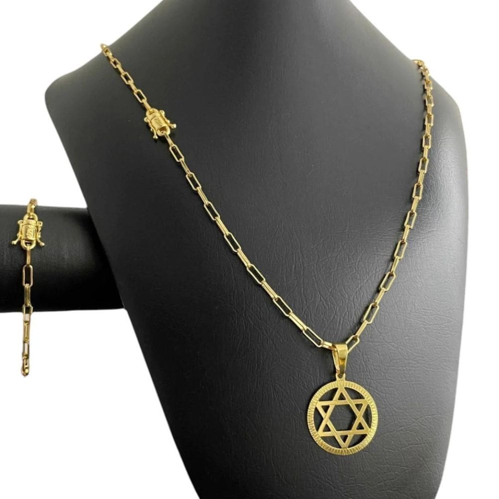 Kit Tijolinho 4Mm - Pingente Davi - Banhado A Ouro 18K