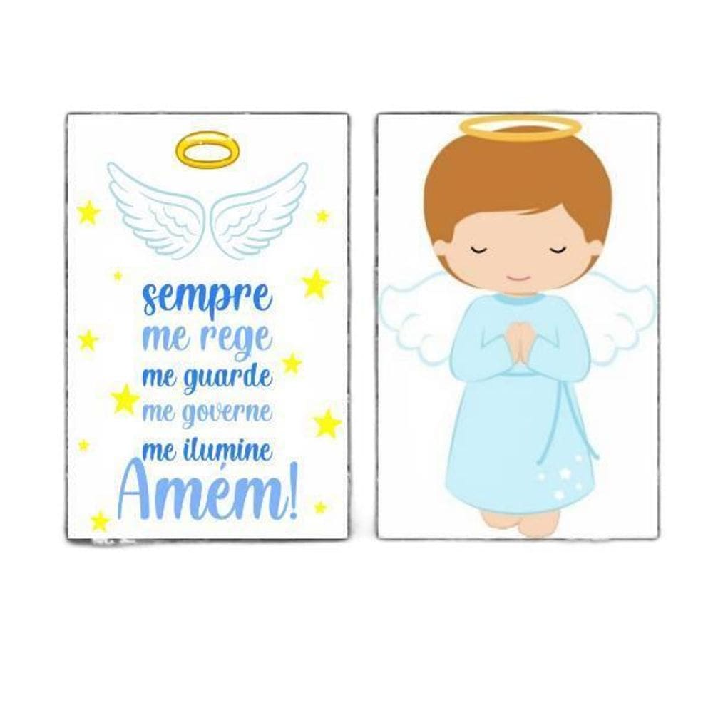 Kit 2 Placas Parede Anjo Da Guarda Azul 18X27Cm