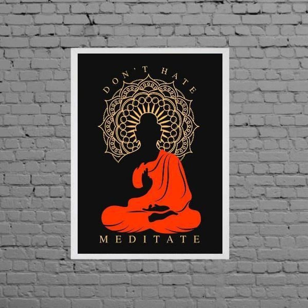 Quadro Decorativo Meditação Meditate 33X24Cm Moldura Branca