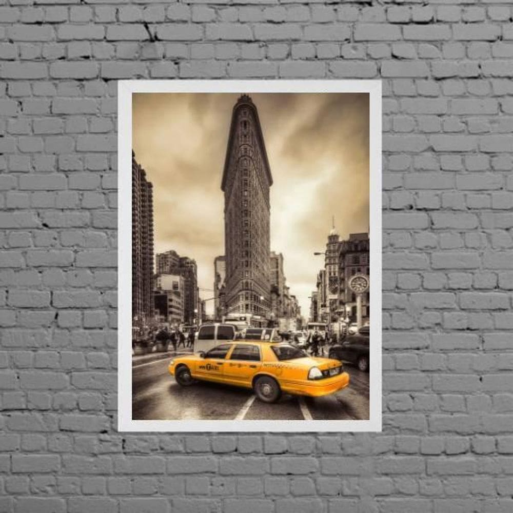 Quadro Nova York Taxi Amarelo Moldura Branca 24X18Cm