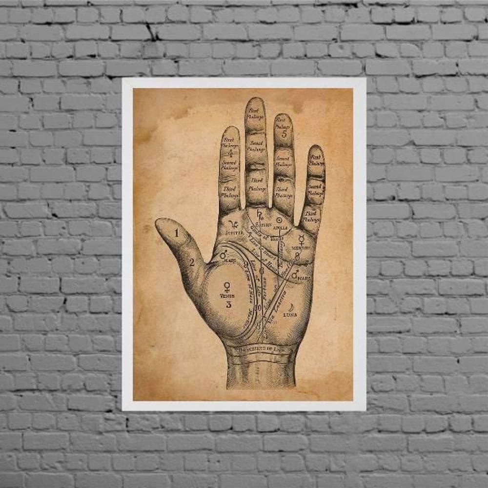 Quadro Decorativo Palma Da Mão 45X34Cm Moldura Branca