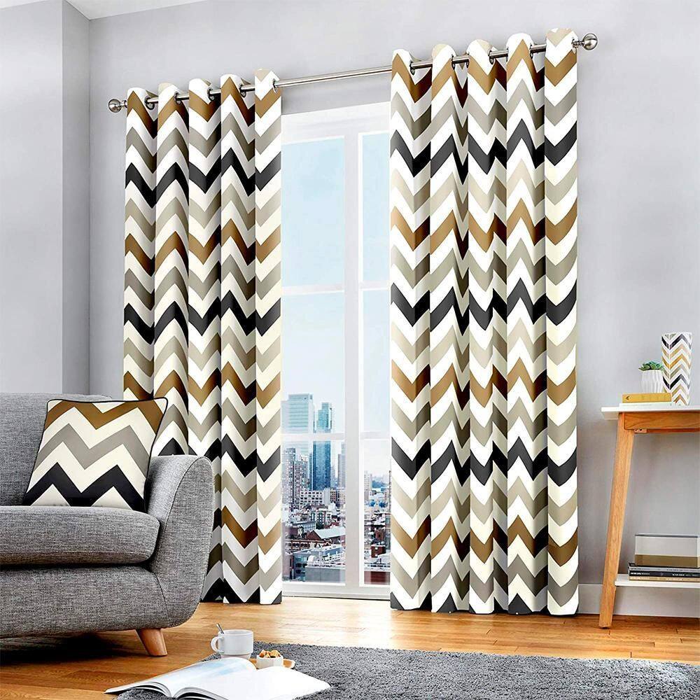 Cortina Quarto/Sala 250X300Cm Chevron Mostarda Com Almofada
