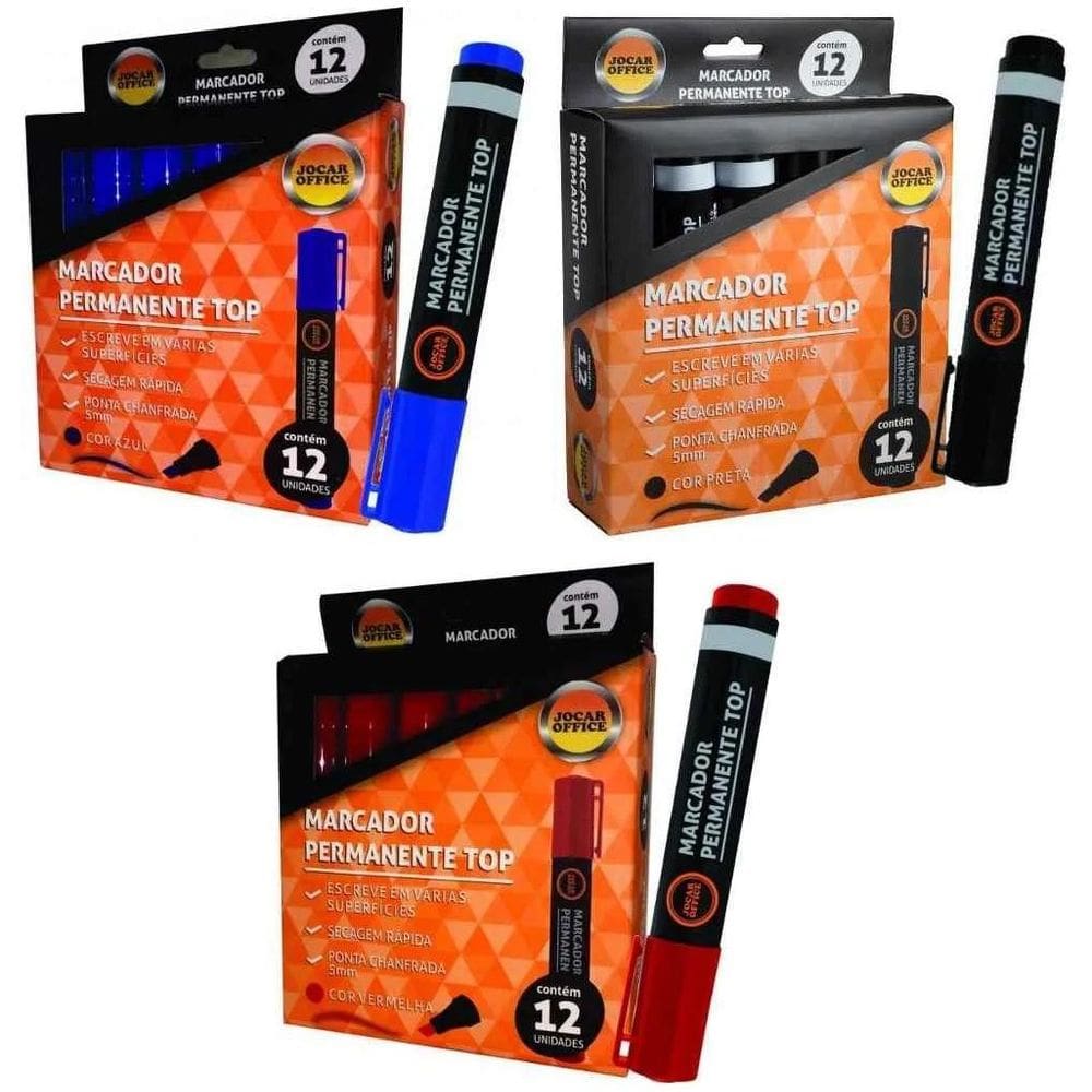Marcador Permanente Top Preto,Vermelho Azul Cd Cx C/12 Jocar
